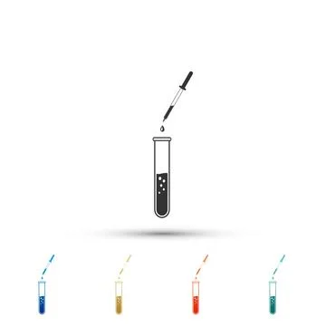 Laboratory pipette with liquid and falling droplet over glass test tube icon Stock Illustration