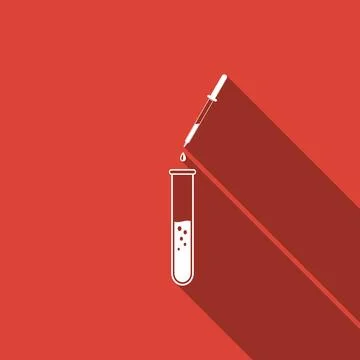 Laboratory pipette with liquid and falling droplet over glass test tube icon Stock Illustration