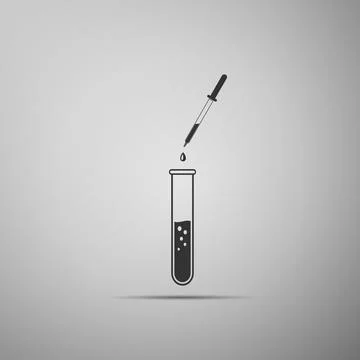 Laboratory pipette with liquid and falling droplet over glass test tube icon Stock Illustration