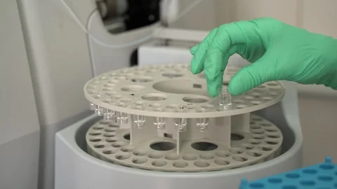 Laboratory Procedure Properly Inserting the Sample Inside the Centrifuge for Stock Footage 300489880