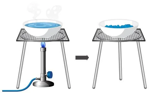 Laboratory Process of Evaporation and Crystallization Using a Bunsen Burner Illustrazione stock