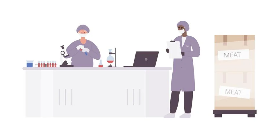 Laboratory Professionals Engaged in Working on Various Samples for Scientific Stock Illustration