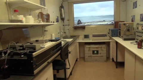 Laboratory props set Antarctica equipment pan science museum CosmoCaixa Stock Footage 327207097