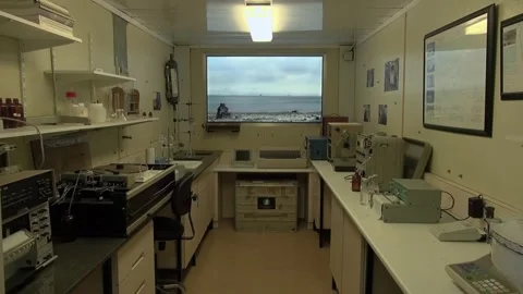 Laboratory props set Antarctica equipment science museum CosmoCaixa Stock Footage 327217307