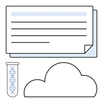 Laboratory report papers, cloud storage symbol, and test tube with DNA helix. Stock Illustration