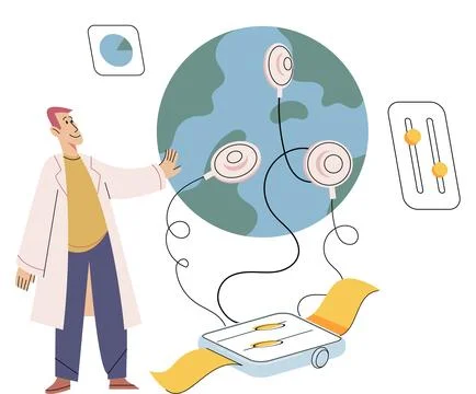 Laboratory research. Analysis data collected during experiments contributes.. Stock Illustration