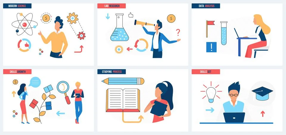 Laboratory research and data analysis in modern science, learning and skill Stock Illustration
