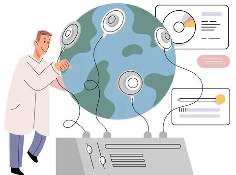 Laboratory research. Experimentation in lab leads to development groundbrea.. Stock Illustration