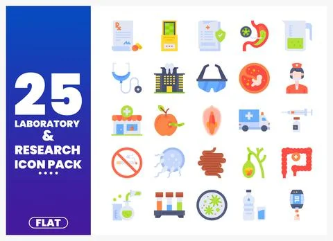 Laboratory Research Flat Icons Set on White Background Stock Illustration