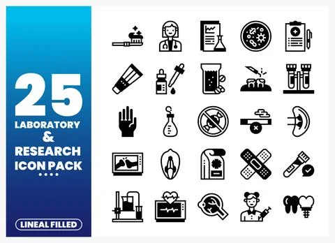 Laboratory Research Icon Pack A collection of lineal filled icons for scien.. Stock Illustration