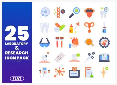 Laboratory Research Icon Pack with Flat Design Elements Stock Illustration