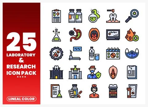 Laboratory Research Icon Pack Lineal Color Stock Illustration