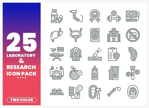 Laboratory Research Icons Set Stock Illustration