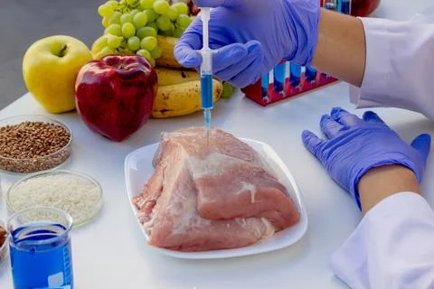 Laboratory research meat analysis. Selective focus Stock Photos