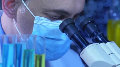 Laboratory Research With Microscope Stock Footage 200740308