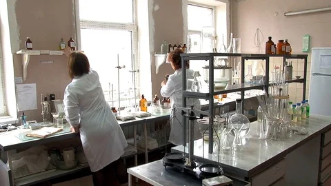 Laboratory research in an old building. Stock Footage 127321094