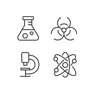 Laboratory research pixel perfect linear icons set Stock Illustration