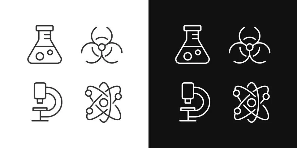 Laboratory research pixel perfect linear icons set for dark, light mode Stock Illustration