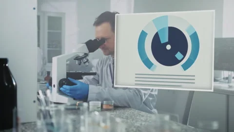Laboratory Research Scientist Analyzing Samples with Microscope Stock Footage 319494443