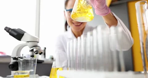 Laboratory Research A Scientist Effectively Conducting an Experiment Using Stock Footage 299299056