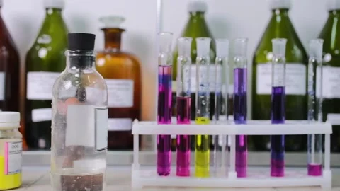 Laboratory &amp; Research. Test tubes and containers for analysis. Chemical Stock Footage 231740112