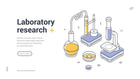 Laboratory research web banner. Isometric vector illustration template for a  Stock Illustration