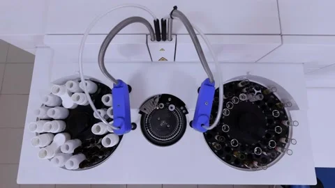 Laboratory robotic analyzer of biological material in the process of making Stock Footage 141547746