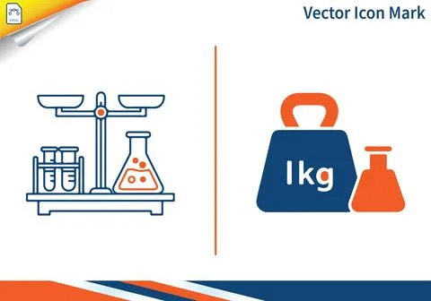Laboratory science experiment icon set with scale and flask. Stock Illustration