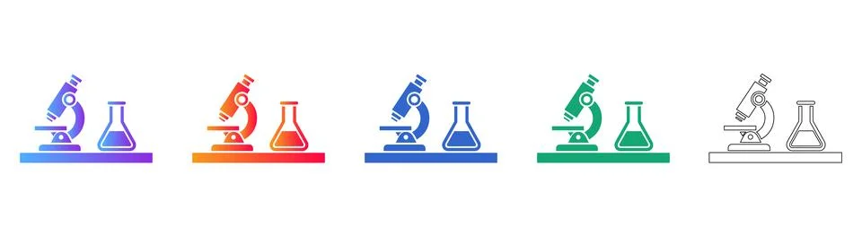 Laboratory Science Microscope and Flask Icons Stock Illustration