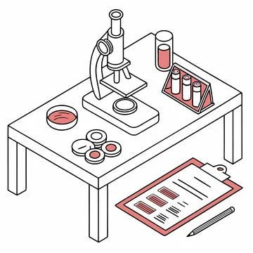 Laboratory Science Research Icons with Microscope and Tubes Illustrazione stock