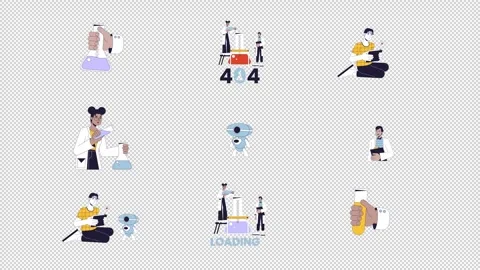Laboratory science robotics in loading error cartoon animation pack Stock Footage 348136002