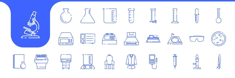 Laboratory science tools lines icon vector designs Stock Illustration