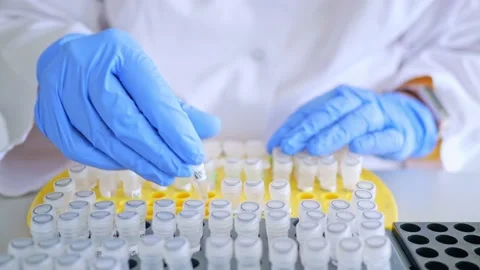 Laboratory scientist working at lab with test tubes. Laboratory concept, woman Stock Footage 224132785