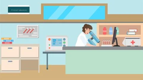 Laboratory Scientist Working with Microscope Stock Illustration