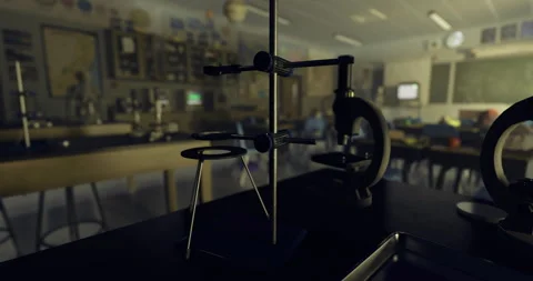 Laboratory setup with equipment showcased in an empty classroom setting Stock Footage 327273215