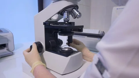 Laboratory studies of blood analysis microscope Stock Footage 73034095