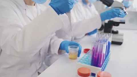 Laboratory study of urine, microscope, test tubes Stock Footage 231131610