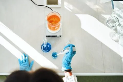 Laboratory table with equipment Stock Photos