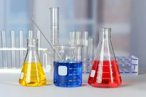 Laboratory Table with Glassware Stock Photos