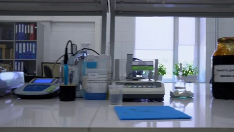 Laboratory table on the medical lab 스톡 동영상 121930361
