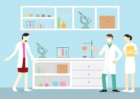 Laboratory team chemist on the lab with some tools and discuss about somethin Stock Illustration
