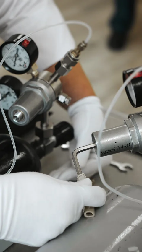 Laboratory Technician Adjusting Pressure Control Equipment. Stock Footage 345546968