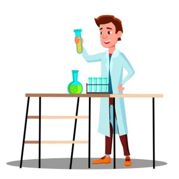 Laboratory Technician Guy Growing Medicinal Vector. Isolated Cartoon Stock Illustration