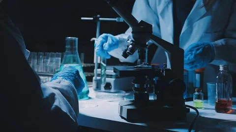 A laboratory technician makes microscopic bacteriological examination with .. Stock Footage 336485690