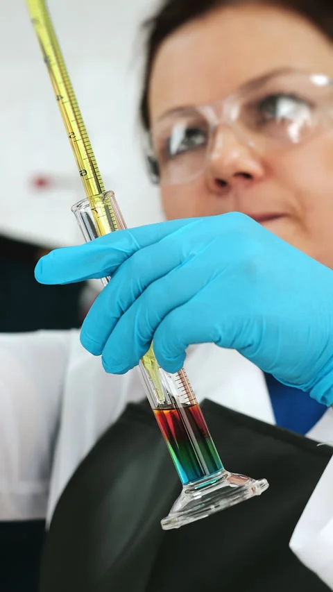 Laboratory Technician Measuring Liquid With Graduated Glass Pipette Stock Footage 345559113