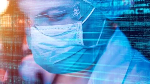 Laboratory technician working on computer Foto stock