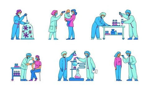 Laboratory test. Doctors in protective suit taking samples. Medical workers Stockillustratie