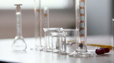 Laboratory test tubes and beakers Stock Footage 58194855