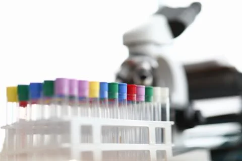 Laboratory with test tubes and microscope for research Stock Photos