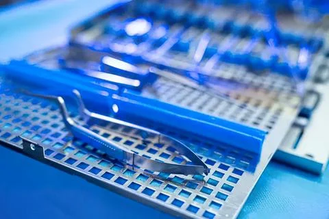 Laboratory test tubes and tray in scientific lab setting Stock Photos